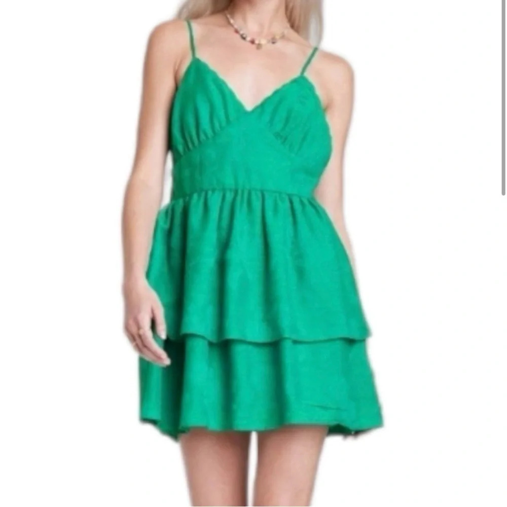 Wild Fable Women's Sleeveless Tiered Fit & Flare Dress Emerald Green Large NWT